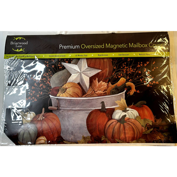 New Fall Bushel Briarwood Lane Premium Oversized Magnetic Mailbox Cover 8"X21" - Picture 1 of 8